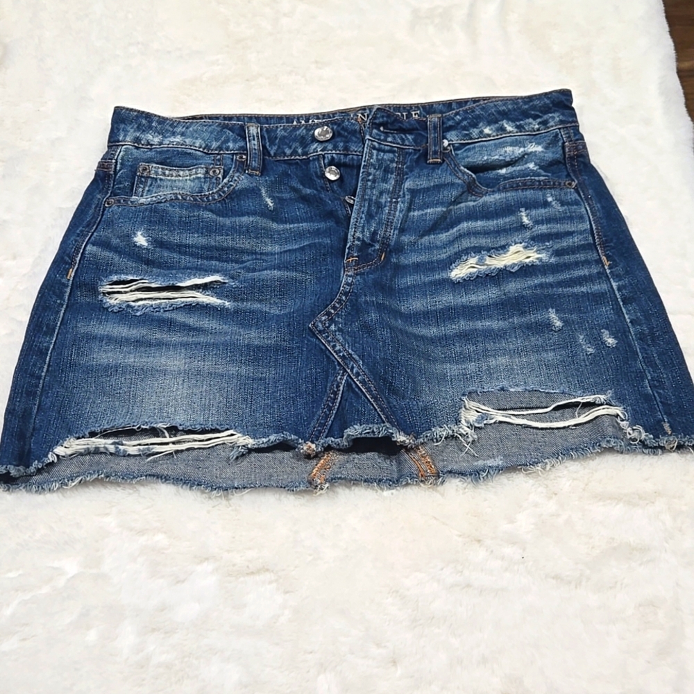 Distressed Denim Mini Skirt